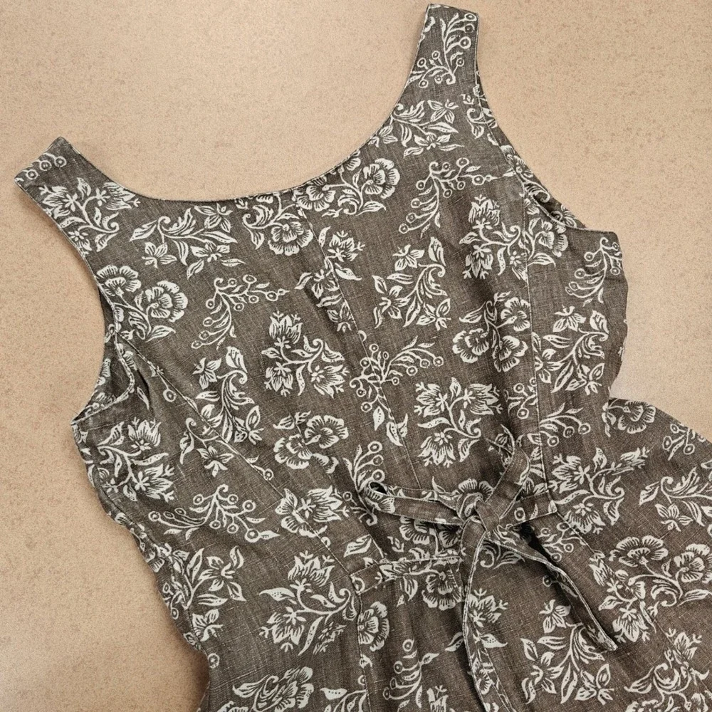 VTG Rafella Linen Dress Tie Back Women's 14 Cottagecore Scoop Neck NWT Deadstock